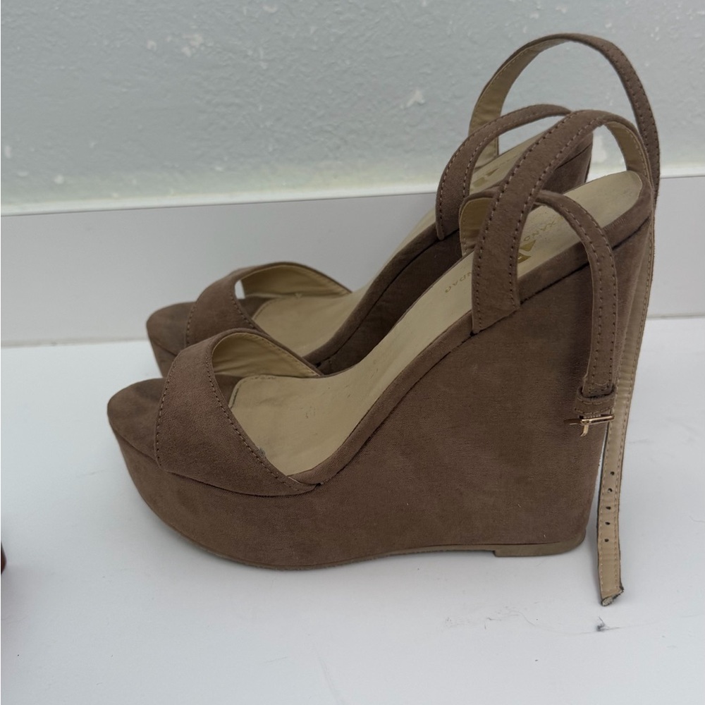 Ankle-Strap Suede Wedge Sandals in Brown - Picture 4 of 11